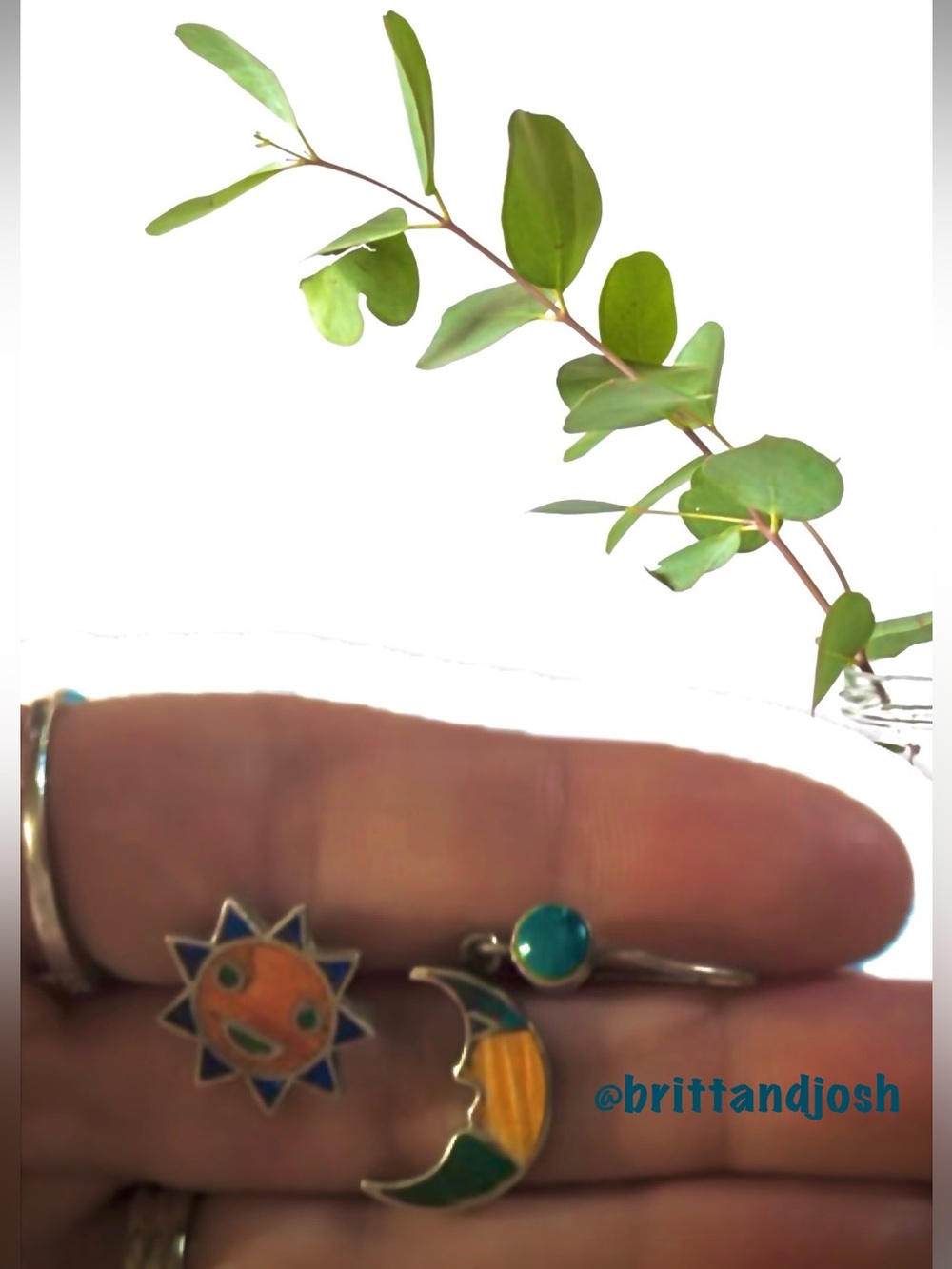 Silver Sun and Moon Enamel Earrings - Orange, Blue, Green